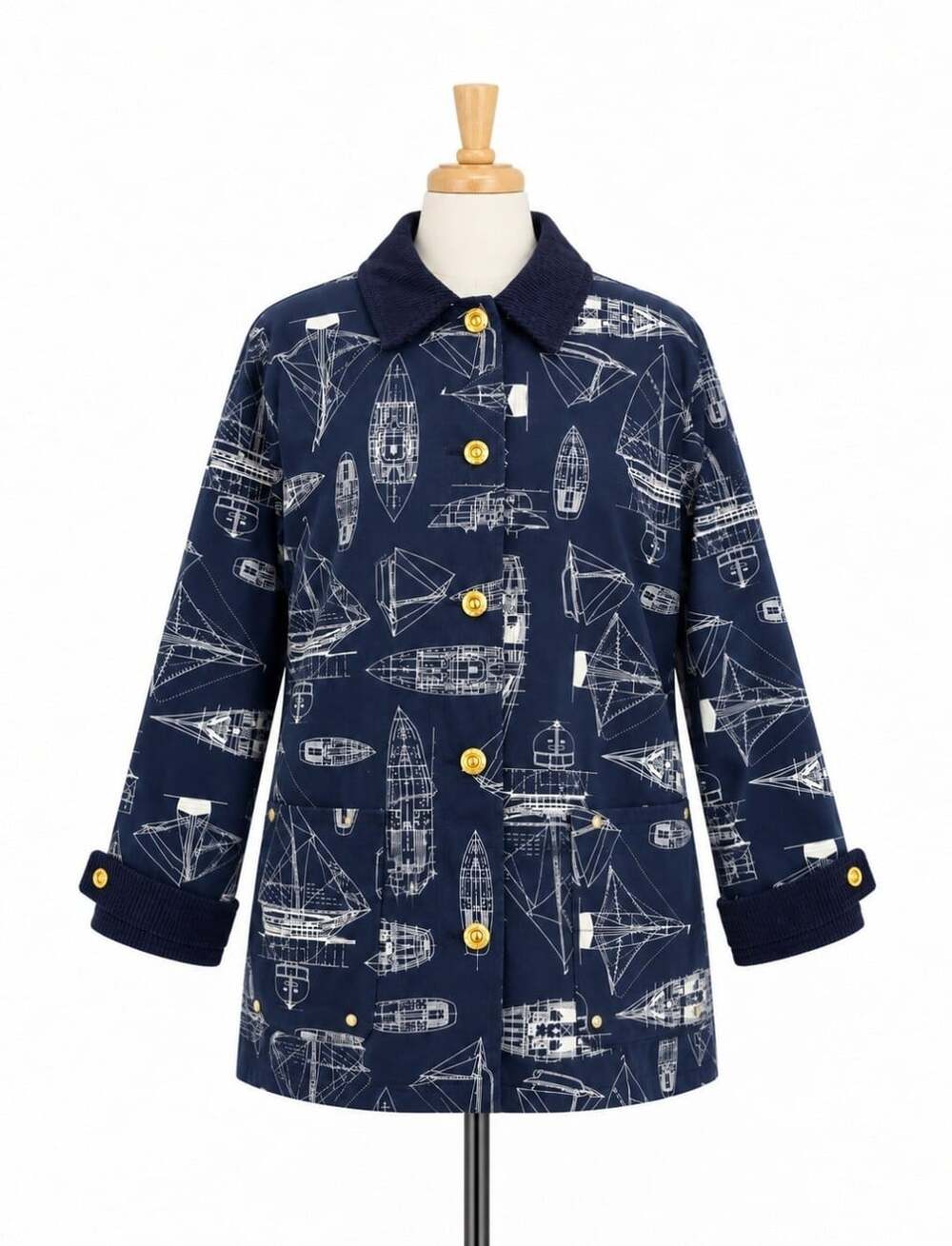 Lauren Ralph Lauren L Nautical Sailboat Marine Jacket Cotton Navy Gold Buttons